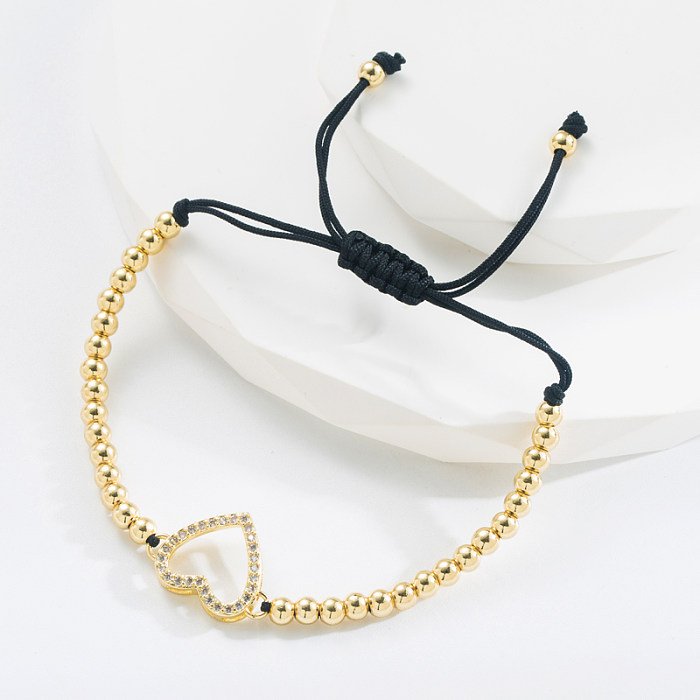 Bracelets en cuivre en forme de cœur croisé à la mode, incrustation de placage, Bracelets en cuivre Zircon, 1 pièce