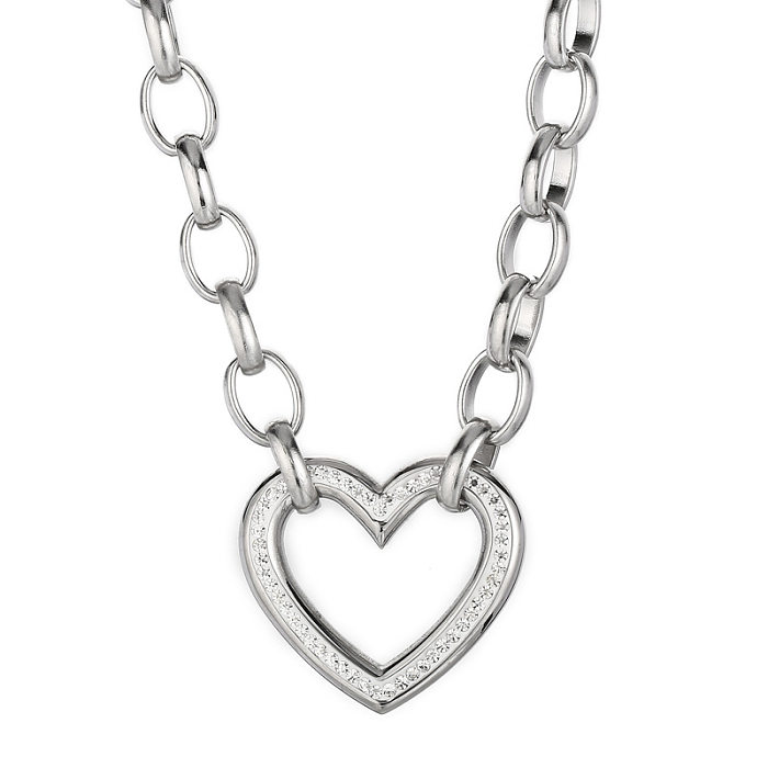 Moda coração forma chapeamento de aço titânio oco para fora inlay zircão pulseiras colar