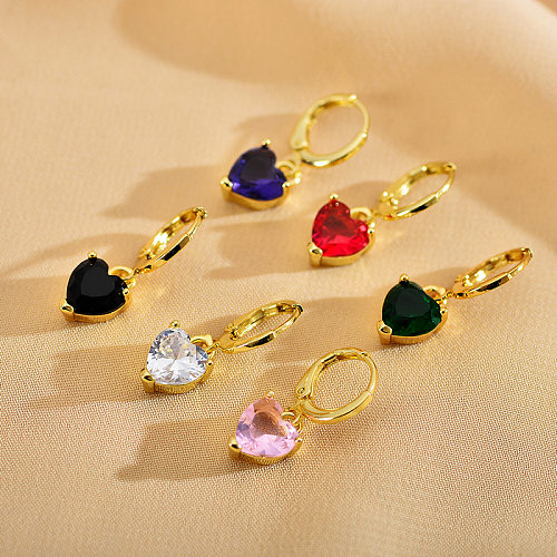 1 Pair Streetwear Heart Shape Plating Inlay Copper Zircon Gold Plated Drop Earrings