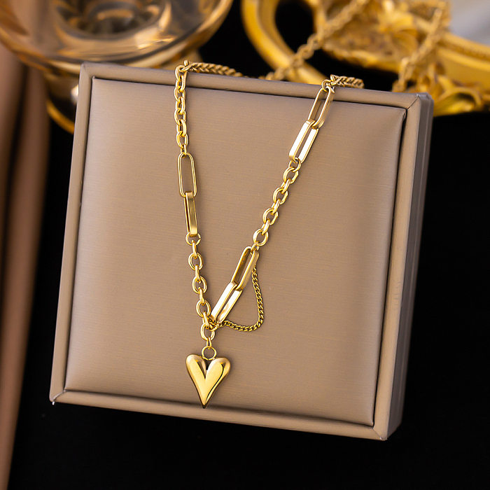 Süße, schlichte, herzförmige Halskette mit Titanstahlbeschichtung, 18 Karat vergoldete Armbänder