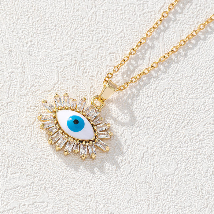 Casual Streetwear Devil'S Eye Copper Plating Inlay Zircon Pendant Necklace