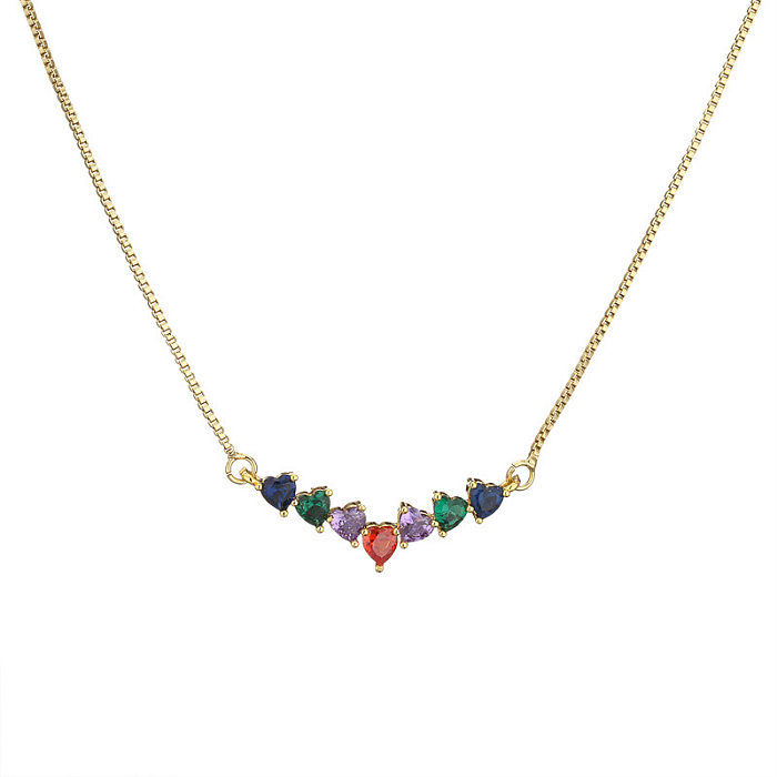 Vintage Style Color Block Heart Shape Copper Plating Inlay Zircon Pendant Necklace