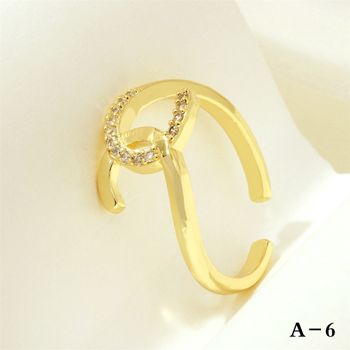 Simple Style Cross Letter Lines Copper Plating Inlay Zircon 18K Gold Plated Open Rings