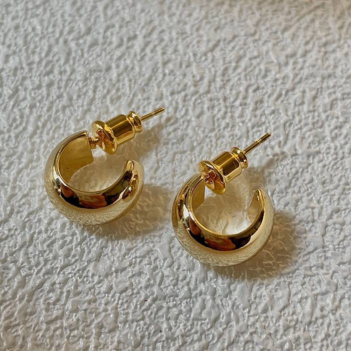 1 Pair Modern Style C Shape Asymmetrical Plating Copper 18K Gold Plated Earrings