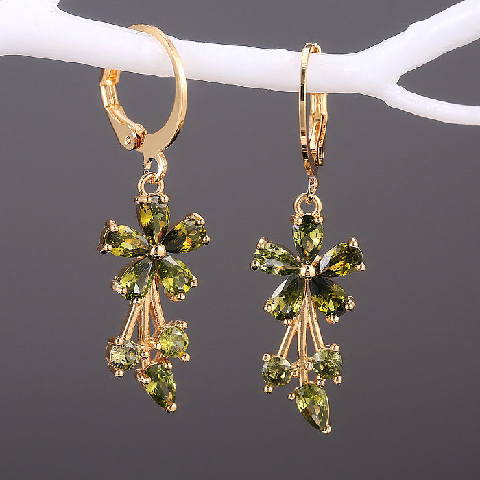 1 Paar süße Blumen-Kupfer-Inlay-Ohrringe mit künstlichen Edelsteinen
