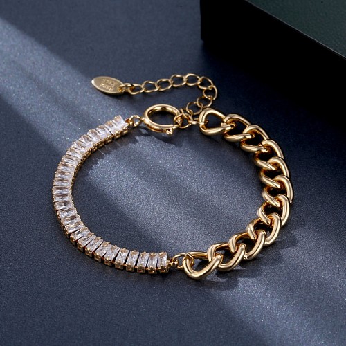Bracelets en zircon incrustés de cuivre rectangulaires de style simple hip-hop