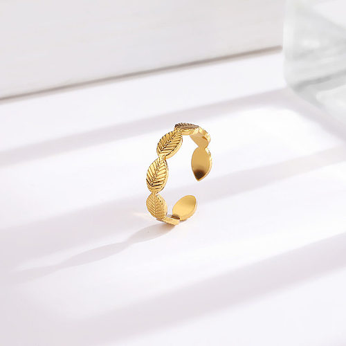 Wholesale Simple Style Leaf Titanium Steel Plating 18K Gold Plated Open Rings