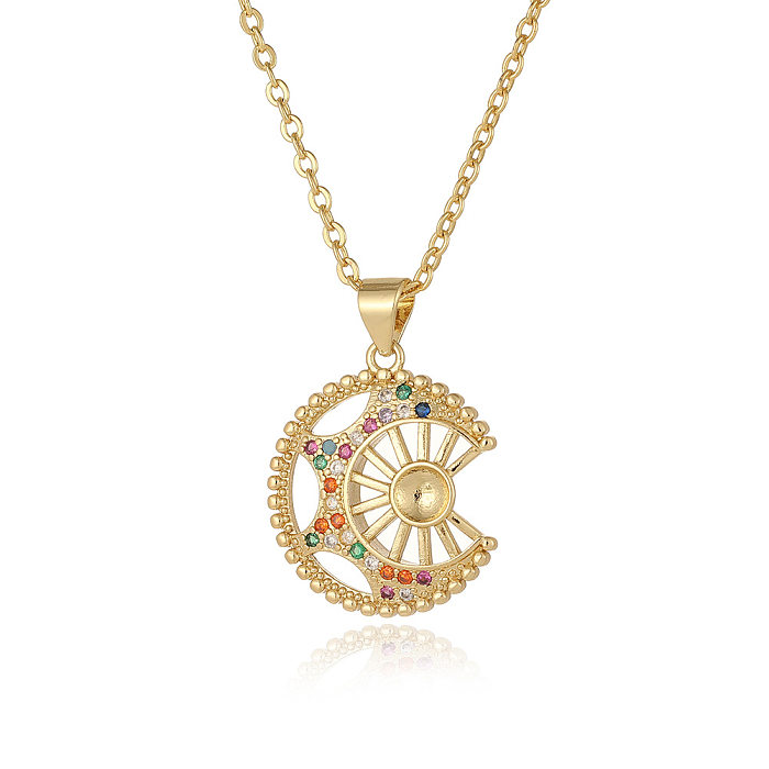 Collar con colgante de circón con incrustaciones de cobre, forma de corazón, letra geométrica Retro elegante