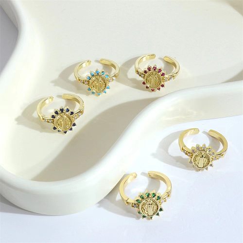 Classic Style Round Copper Inlay Zircon Open Rings