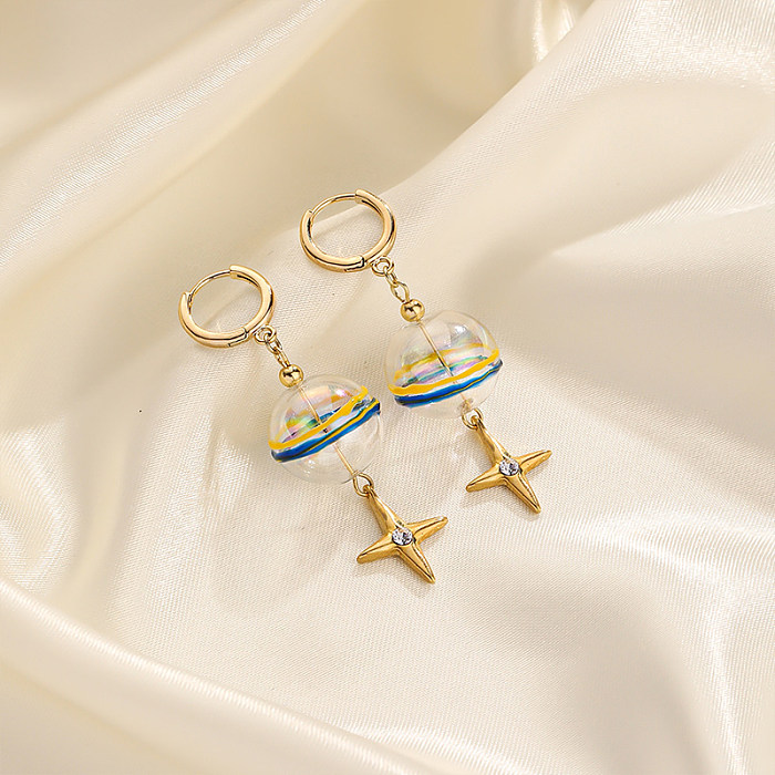 1 Pair Vintage Style Simple Style Roman Style Star Inlay Glass Copper Zircon Drop Earrings