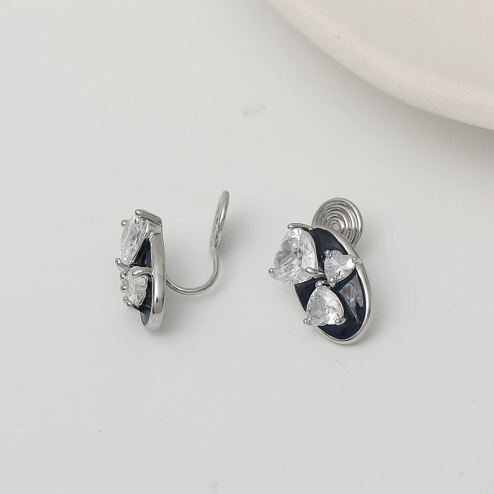 1 Pair Simple Style Heart Shape Inlay Copper Zircon Ear Studs