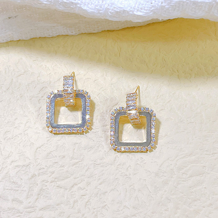 1 Pair Elegant Lady Geometric Inlay Copper Zircon Drop Earrings