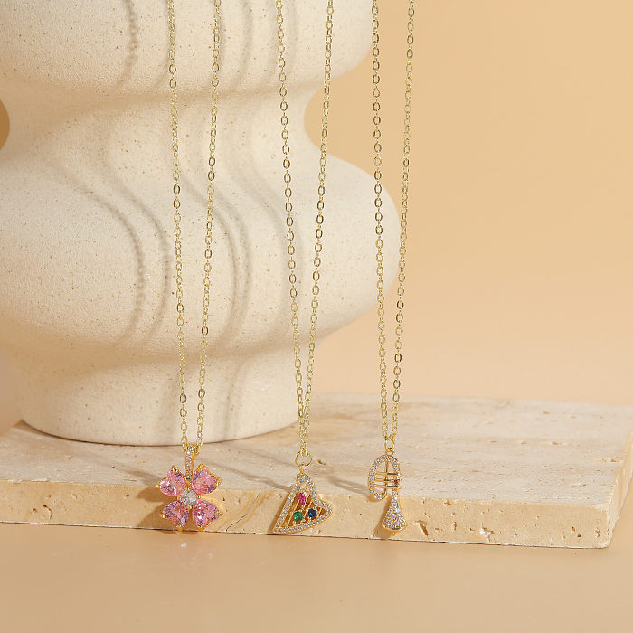 Collier avec pendentif en Zircon plaqué or 14 carats, élégant, basique, fleur géométrique, en cuivre, en vrac