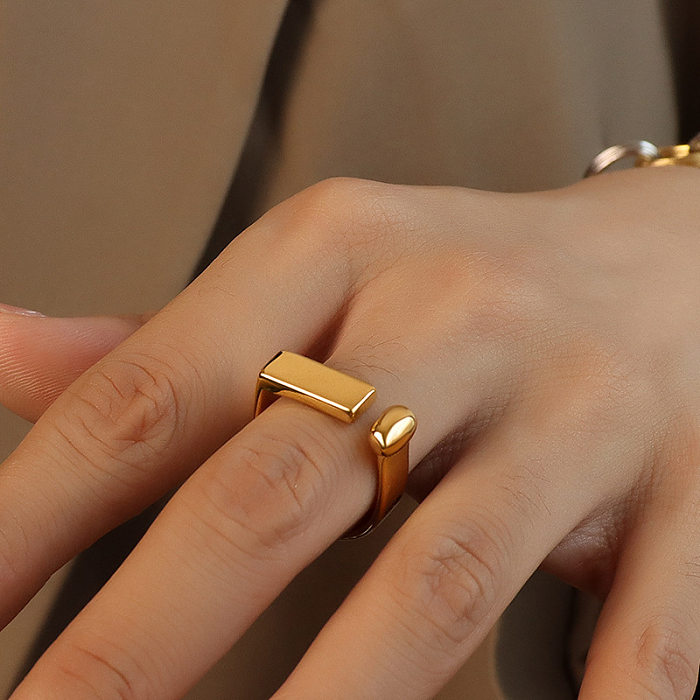 Simple Style Square Titanium Steel Open Ring In Bulk