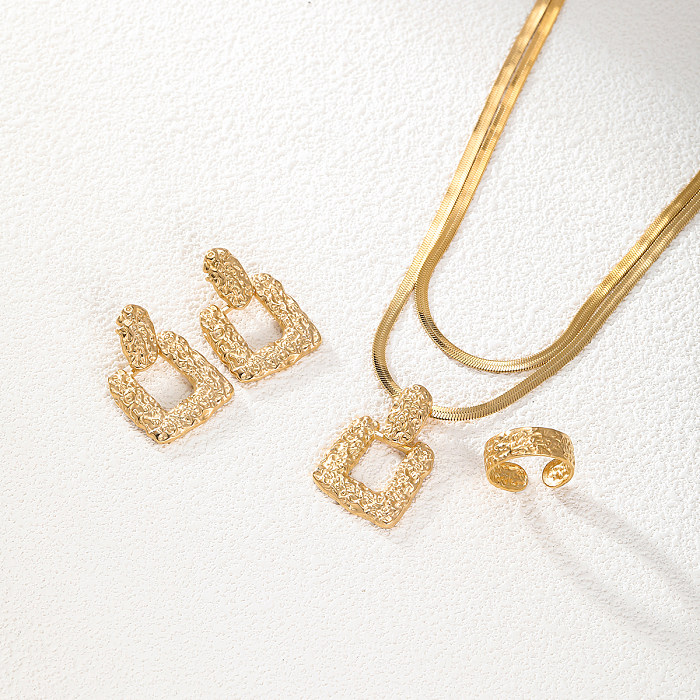 Ensemble de bijoux plaqué or 18K de placage irrégulier d'acier inoxydable carré de style simple