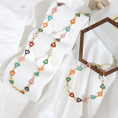 Romantischer Strand, herzförmige Halskette mit Kupfer-Emaille-Beschichtung und vergoldeten Armbändern