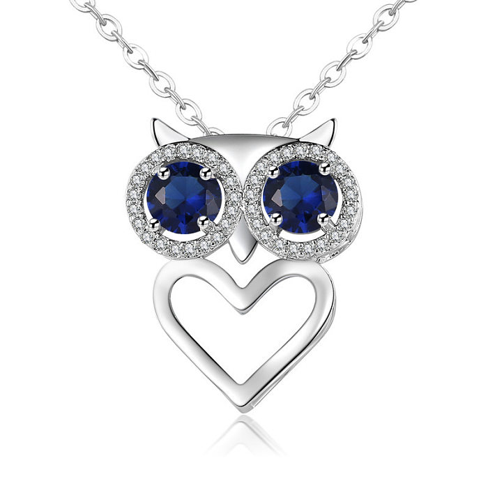 Simple Style Round Heart Shape Owl Copper Zircon Pendant Necklace In Bulk