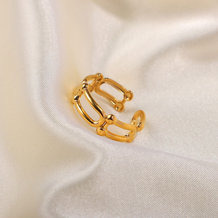 Anillo abierto con clip de papel europeo y americano, joyería de anillo de Metal de acero inoxidable chapado en oro de 18 quilates
