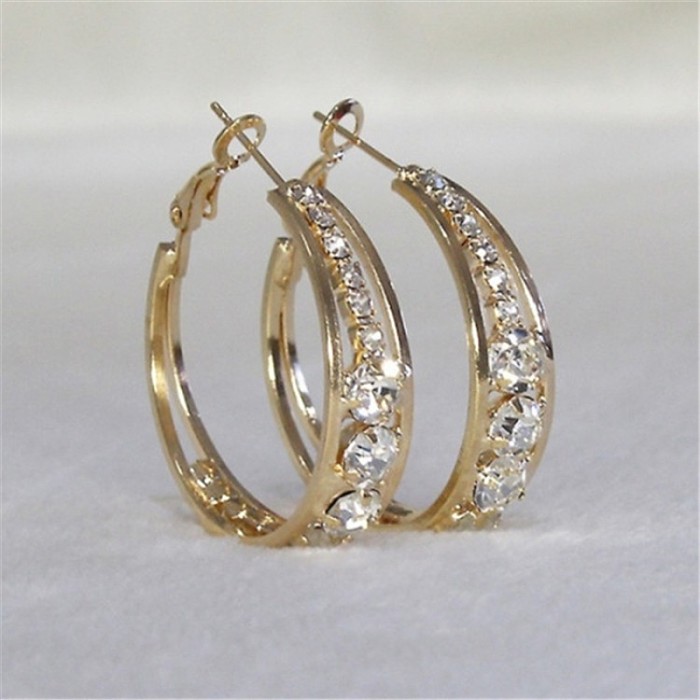 1 Pair Casual Simple Style Circle Plating Inlay Copper Rhinestones Gold Plated Silver Plated Earrings