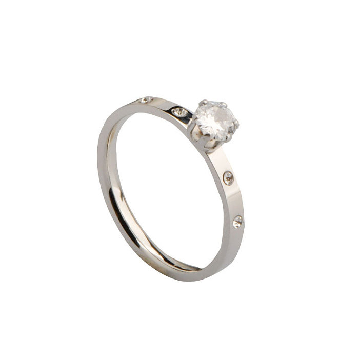 Wholesale Romantic Round Titanium Steel Artificial Diamond Rings