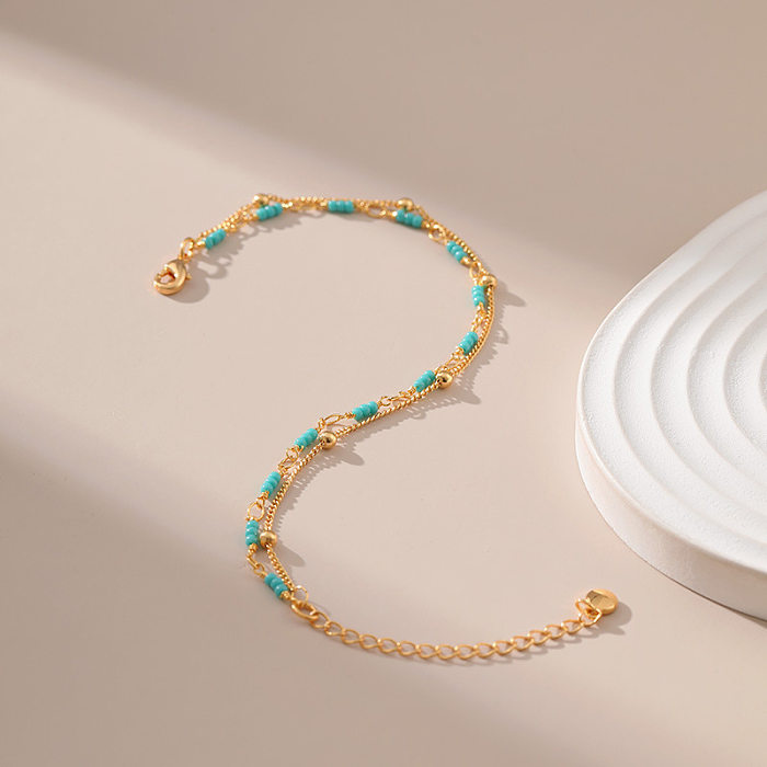 Bracelets plaqués or 18K de cuivre turquoise rond de style classique