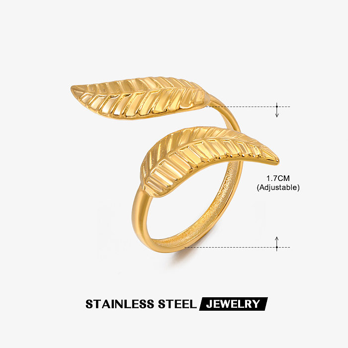 Simple Style Leaf Stainless Steel Open Ring In Bulk