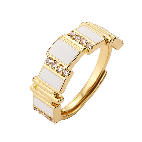 Sweet Shiny Round Copper Enamel Plating Inlay Zircon 18K Gold Plated Open Rings
