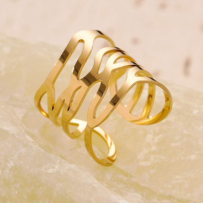 Anéis abertos banhados a ouro de aço inoxidável artístico de cor sólida estilo simples de férias