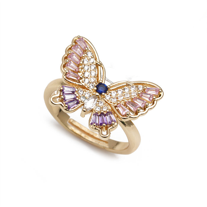 Luxuriöse, vergoldete, offene Ringe mit Schmetterlingsverkupferung und Inlay-Zirkon