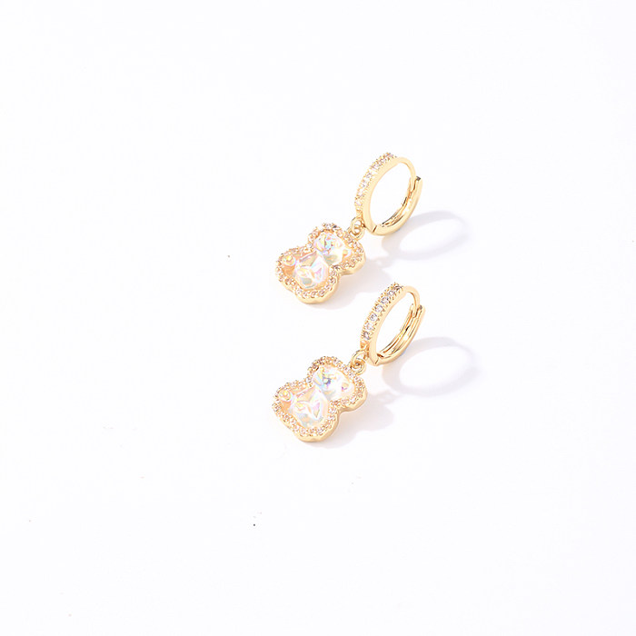 1 Pair Casual Cute Round Bear Plating Inlay Copper Zircon White Gold Plated Gold Plated Drop Earrings