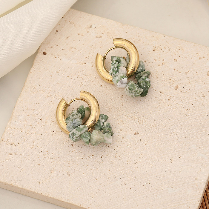 Collier de boucles d'oreilles de bracelets en pierre naturelle d'acier inoxydable de forme de coeur rétro