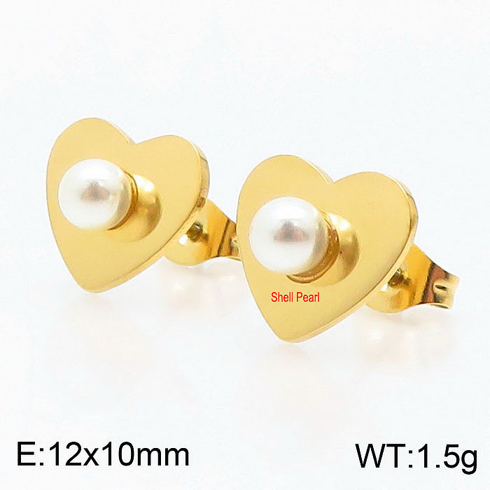 Style simple en forme de coeur papillon titane acier placage incrustation de perles artificielles plaqué or 18 carats boucles d'oreilles collier ensemble de bijoux