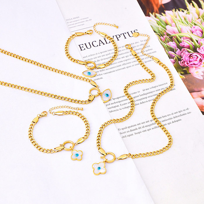 Streetwear Eye Flower Titanium Steel Plating Inlay Shell Bracelets Necklace