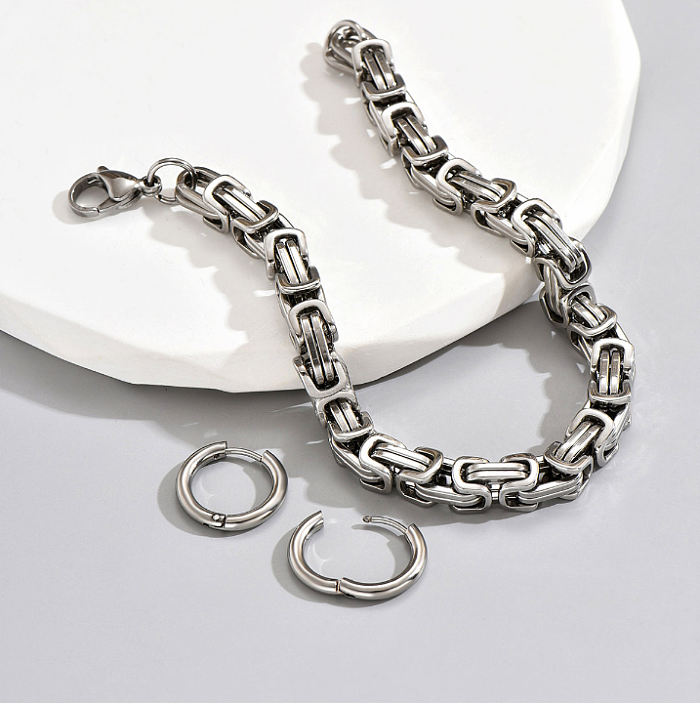 2 Piece Set Hip-Hop Geometric Stainless Steel Bracelets Earrings