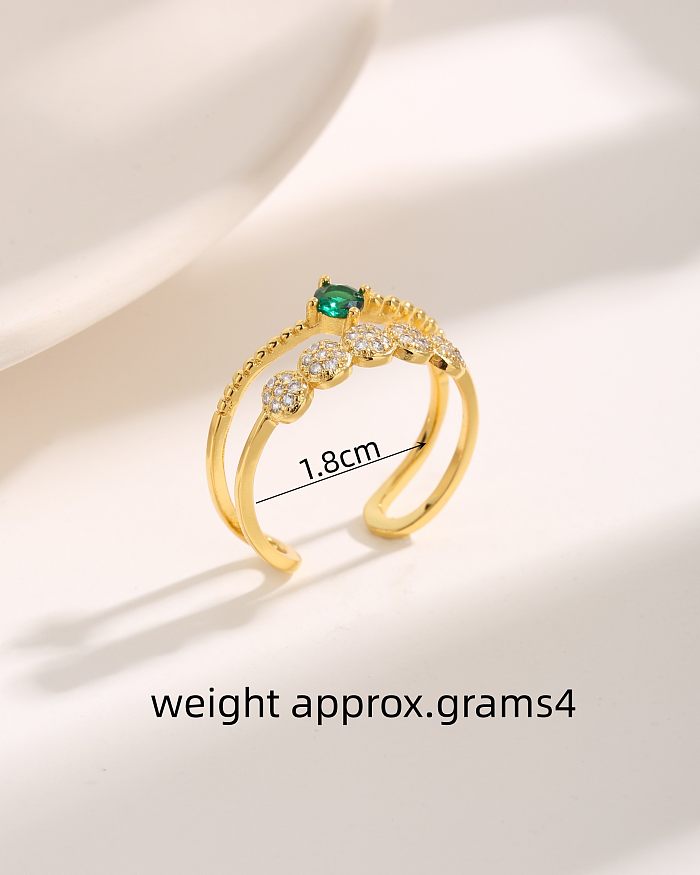 Vintage Style Luxurious Four Leaf Clover Flower Copper Plating Inlay Zircon 18K Gold Plated Rings
