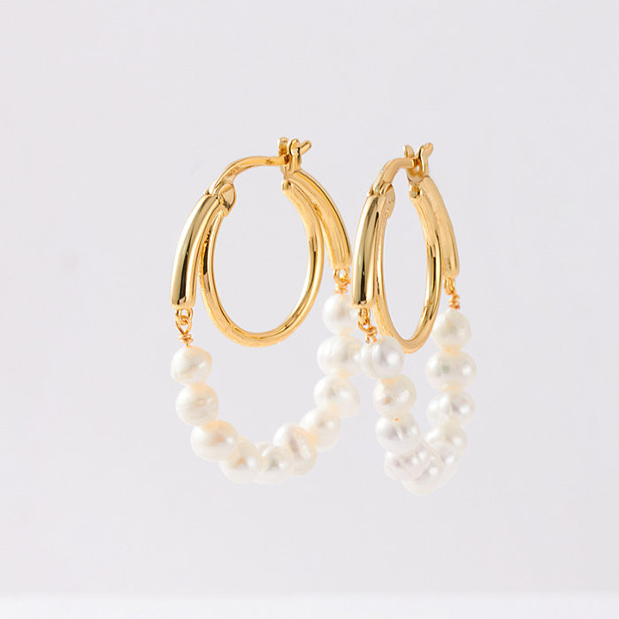 1 Pair Retro Round Artificial Pearl Copper Plating Earrings