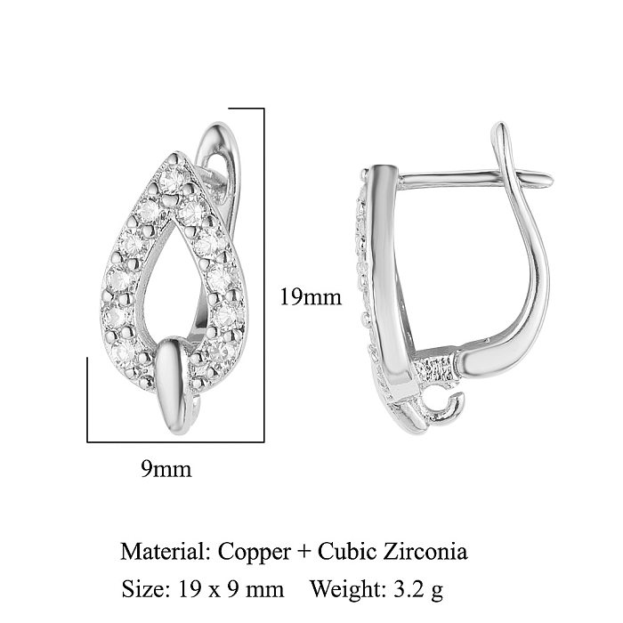 1 paire de clous d'oreilles en cuivre, pierres précieuses artificielles, Style Simple, feuille en forme de cœur, incrustation