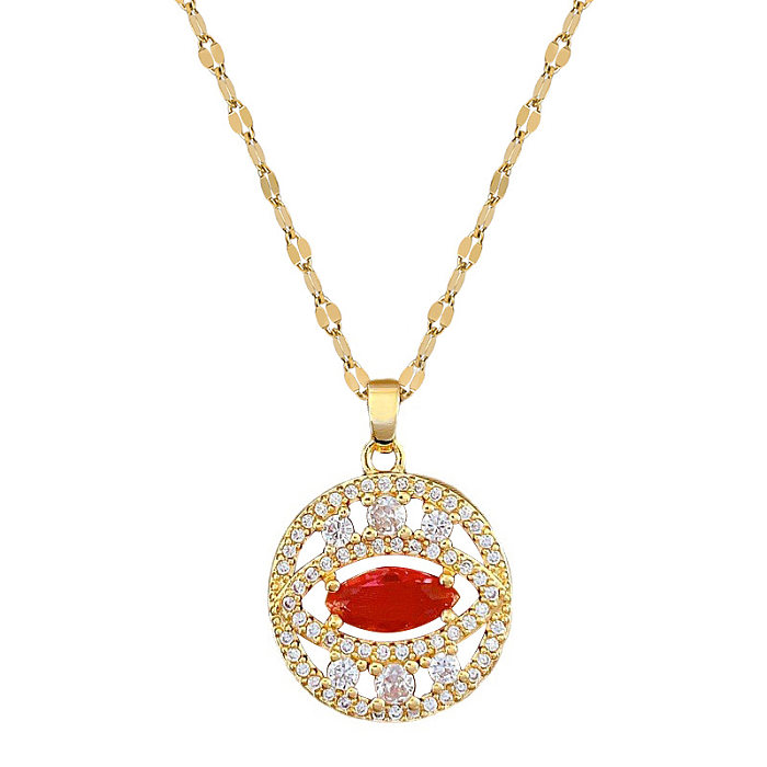 Luxurious Devil'S Eye Stainless Steel Copper Plating Rhinestones Pendant Necklace