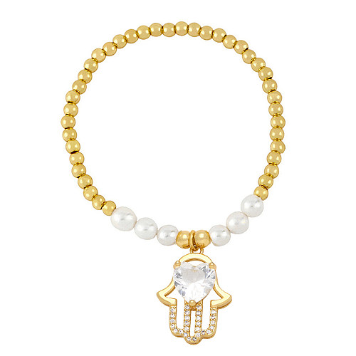 Bracelets en cuivre et Zircon, Style Baroque, main de Fatima, en forme de cœur, perles d'imitation, en vrac