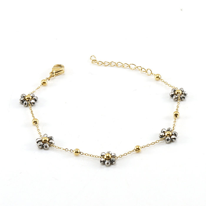 Lady Flower Stainless Steel Titanium Steel Plating Bracelets Necklace 1 Piece