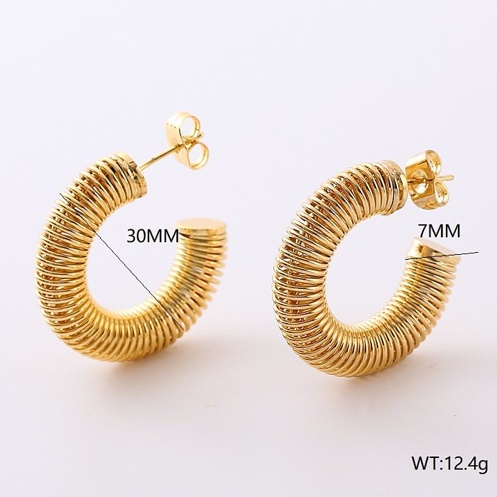 1 paire de boucles d'oreilles créoles rétro à rayures de Style Simple, couleur unie, placage torsadé en cuivre plaqué or 24 carats