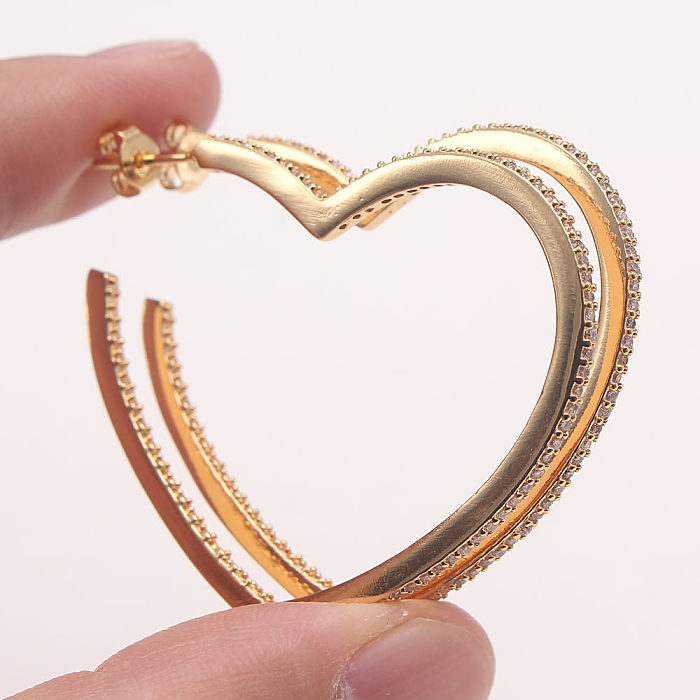 1 Pair Simple Style Heart Shape Plating Inlay Copper Zircon Gold Plated Earrings