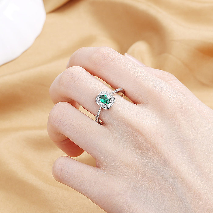 1 Piece Fashion Rectangle Copper Inlay Zircon Rings