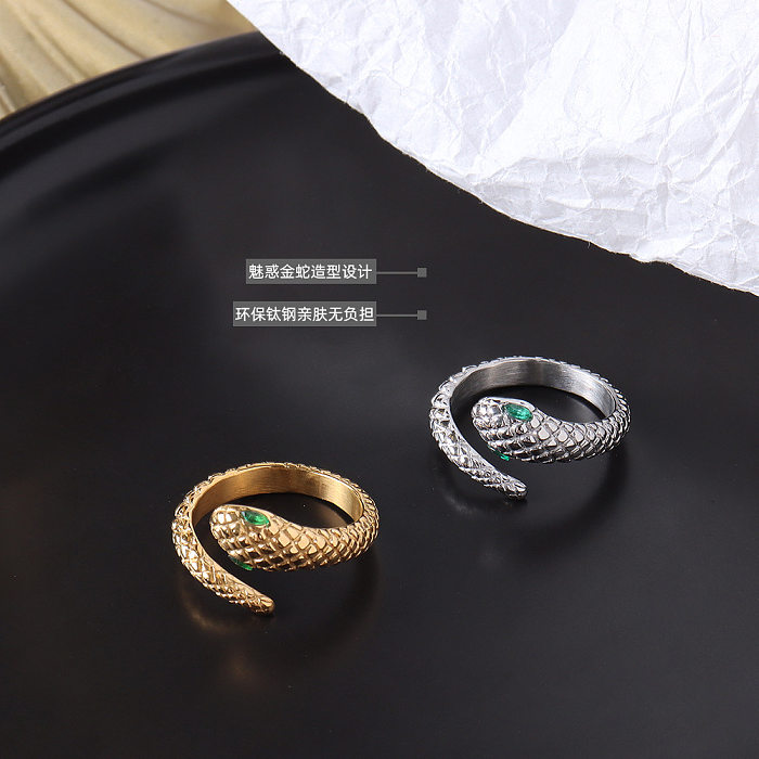 European And American Fashion All-Match Personality Ornament Titanium Steel 18K Gold Plating Rhombus Snake Ring Opening Unadjustable Female