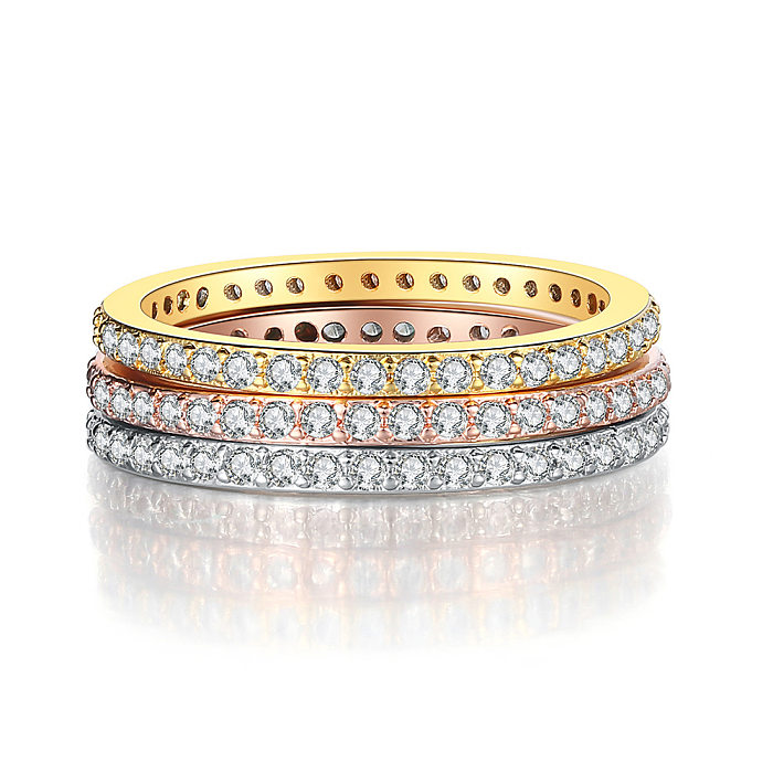 Anéis redondos glam de cobre banhado a ouro com zircão