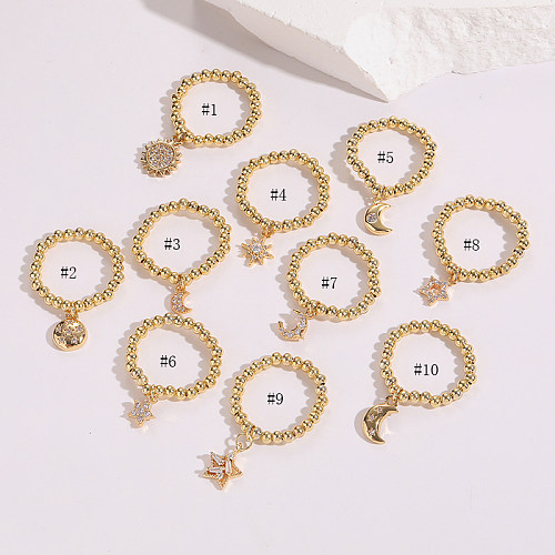 Fashion Sun Star Moon Copper Gold Plated Zircon Rings 1 Piece