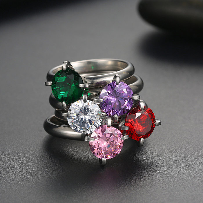 Anéis elegantes de zircão com incrustações de aço de titânio de cor sólida por atacado