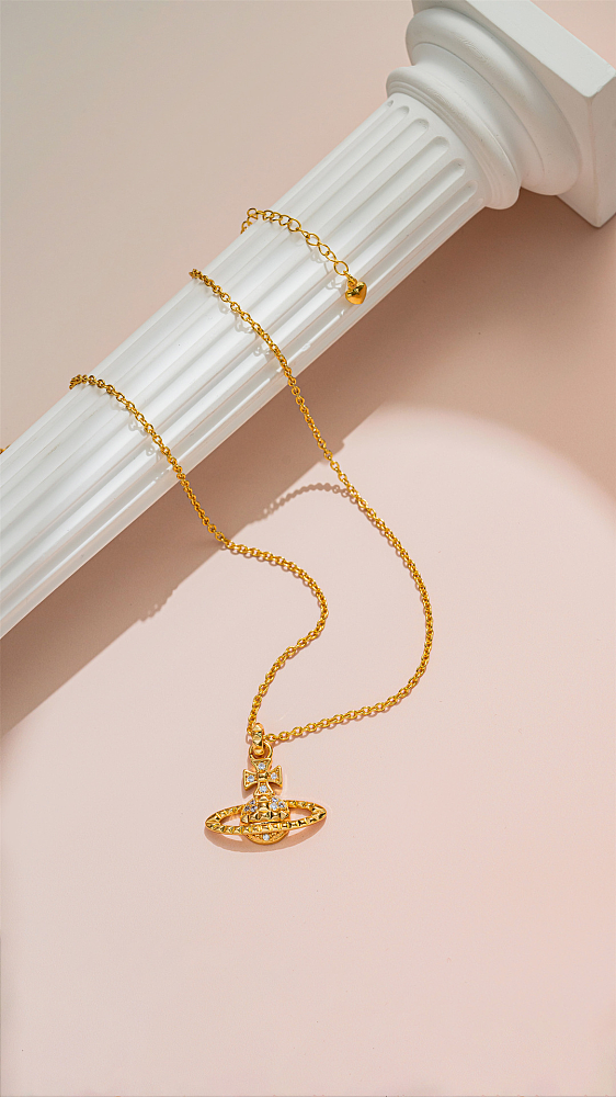 IG Style Simple Style Planet Kupferbeschichtung Inlay Zirkon vergoldet versilbert Anhänger Halskette
