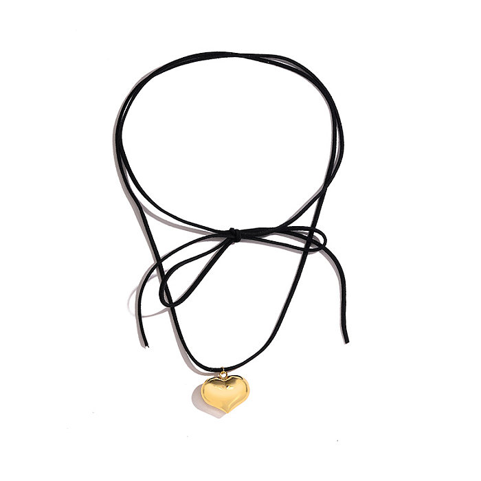 IG-Stil, lässiger, schlichter Stil, Herzform, Kupferbeschichtung, 18 Karat vergoldet, Anhänger-Halskette