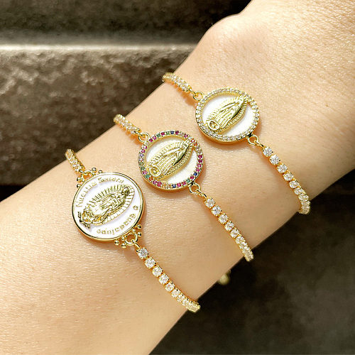 Bracelet réglable en Zircon de couleur incrusté de portrait rétro de la Vierge Marie